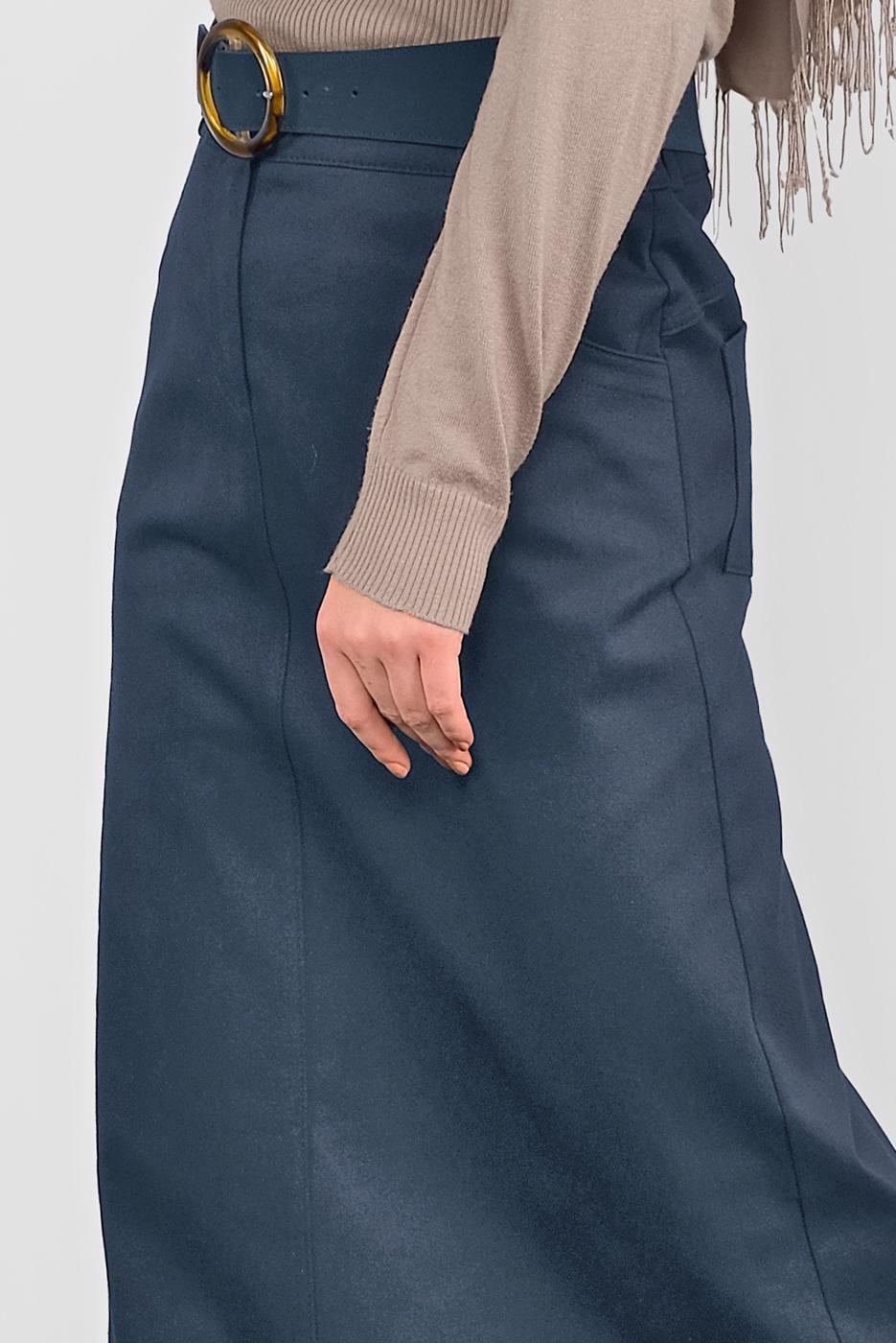 Tesettür giyim LACİVERT ALVİNA DÜĞMELİ CEPLİ ETEK 60124 