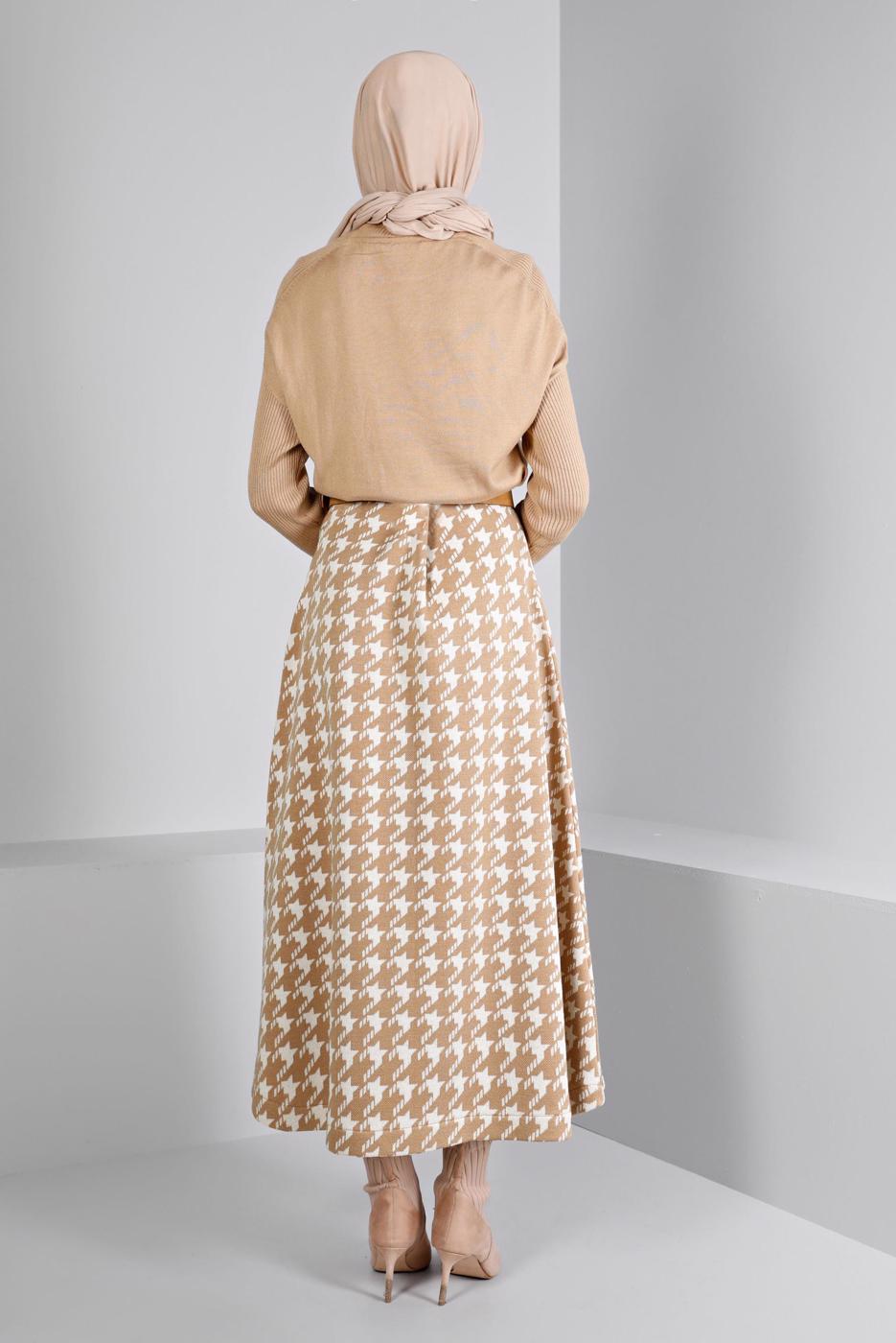 Tesettür giyim KAHVE ALVİNA TRİKO ETEK T 60320