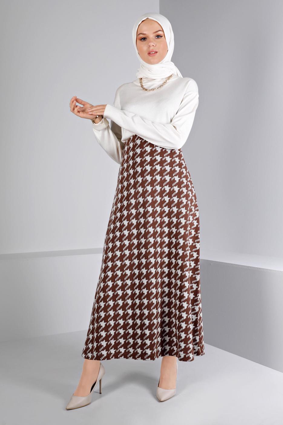 Tesettür giyim KAHVE ALVİNA TRİKO ETEK T 60320