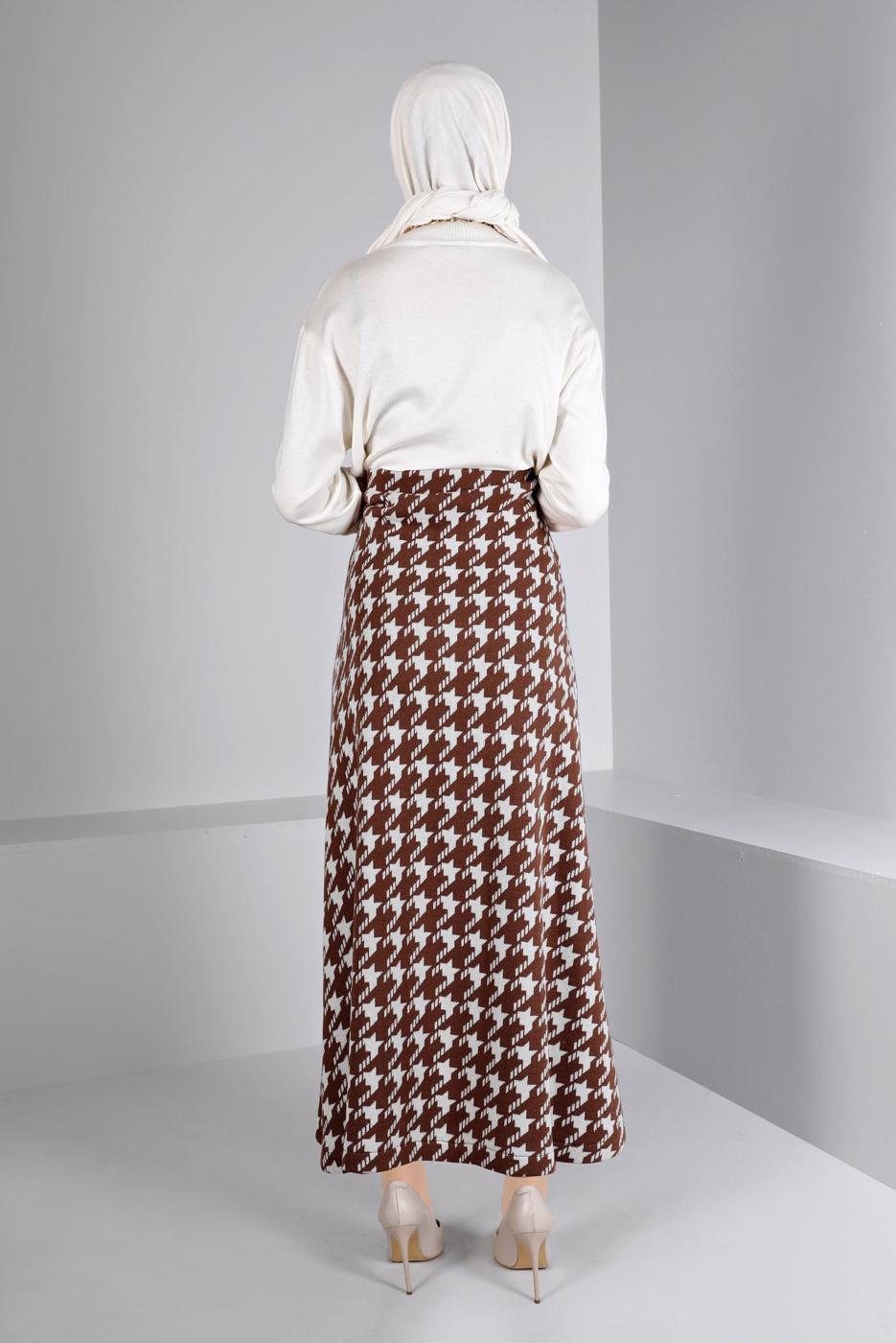 Tesettür giyim KAHVE ALVİNA TRİKO ETEK T 60320