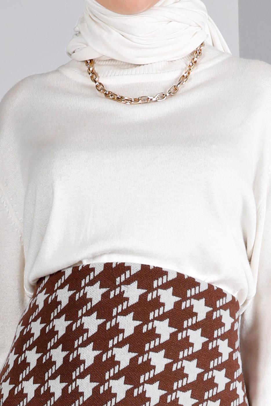 Tesettür giyim KAHVE ALVİNA TRİKO ETEK T 60320