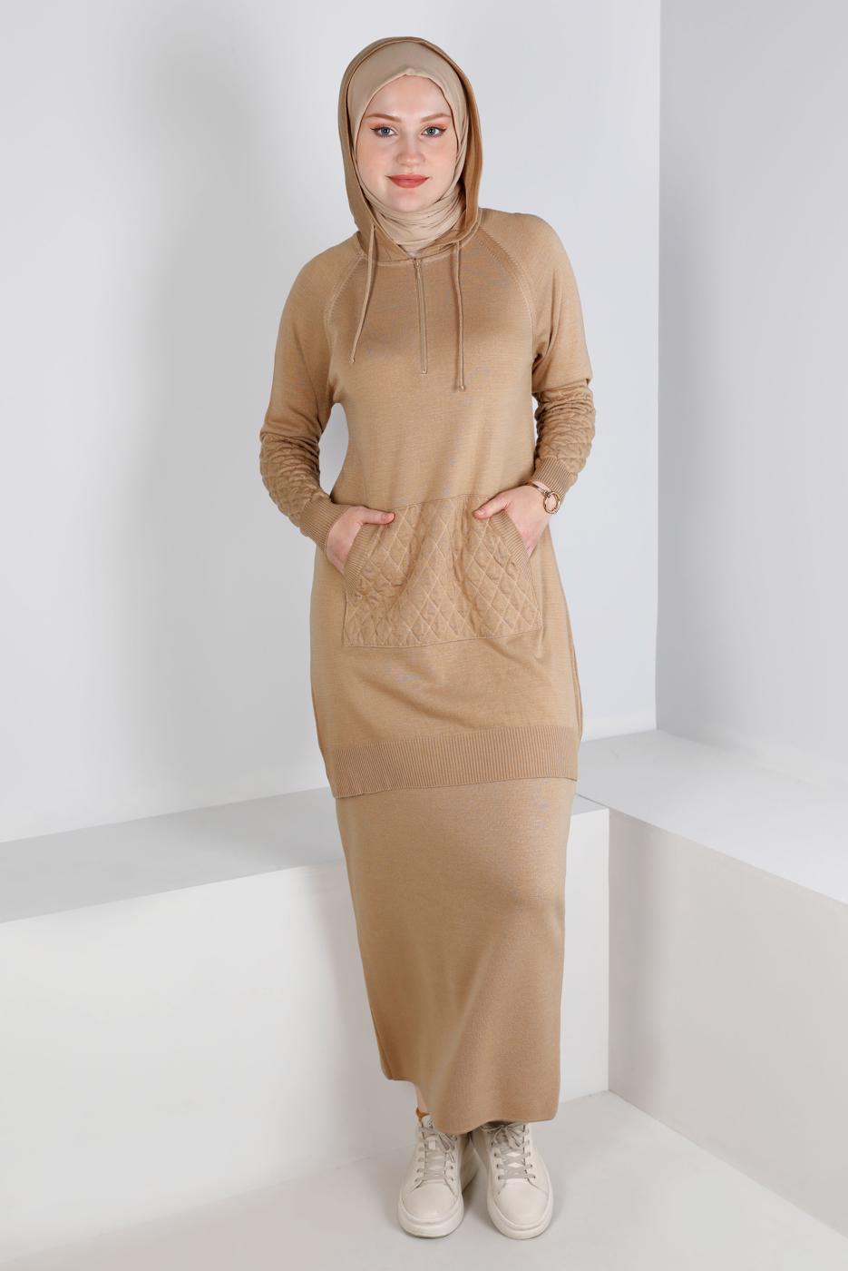 Tesettür giyim KAHVE ALVİNA TRİKO ETEK T 60321