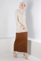 Tesettür giyim KAHVE ALVİNA TRİKO ETEK T 60321