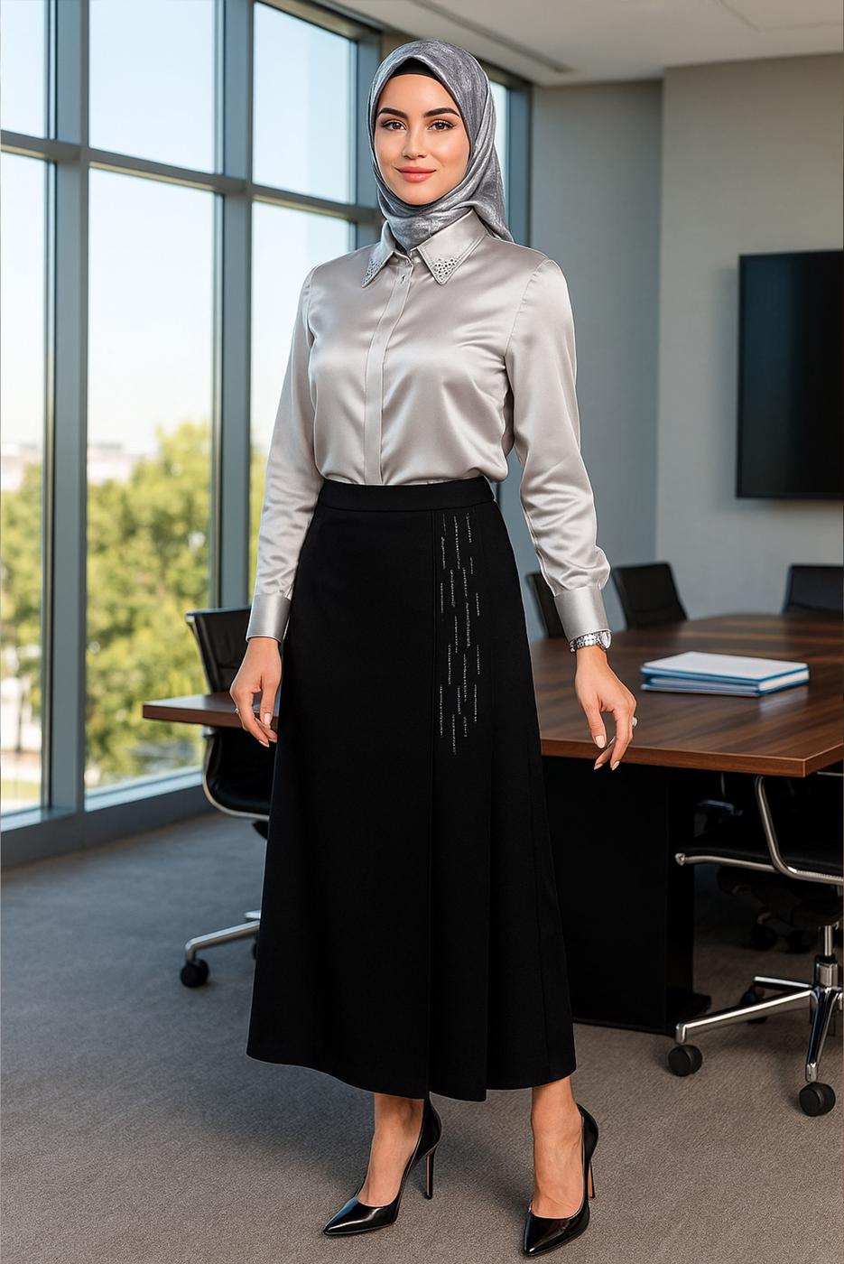 Hijab clothing BLACK ALVINA STRAIGHT CUT SKIRT T 60327