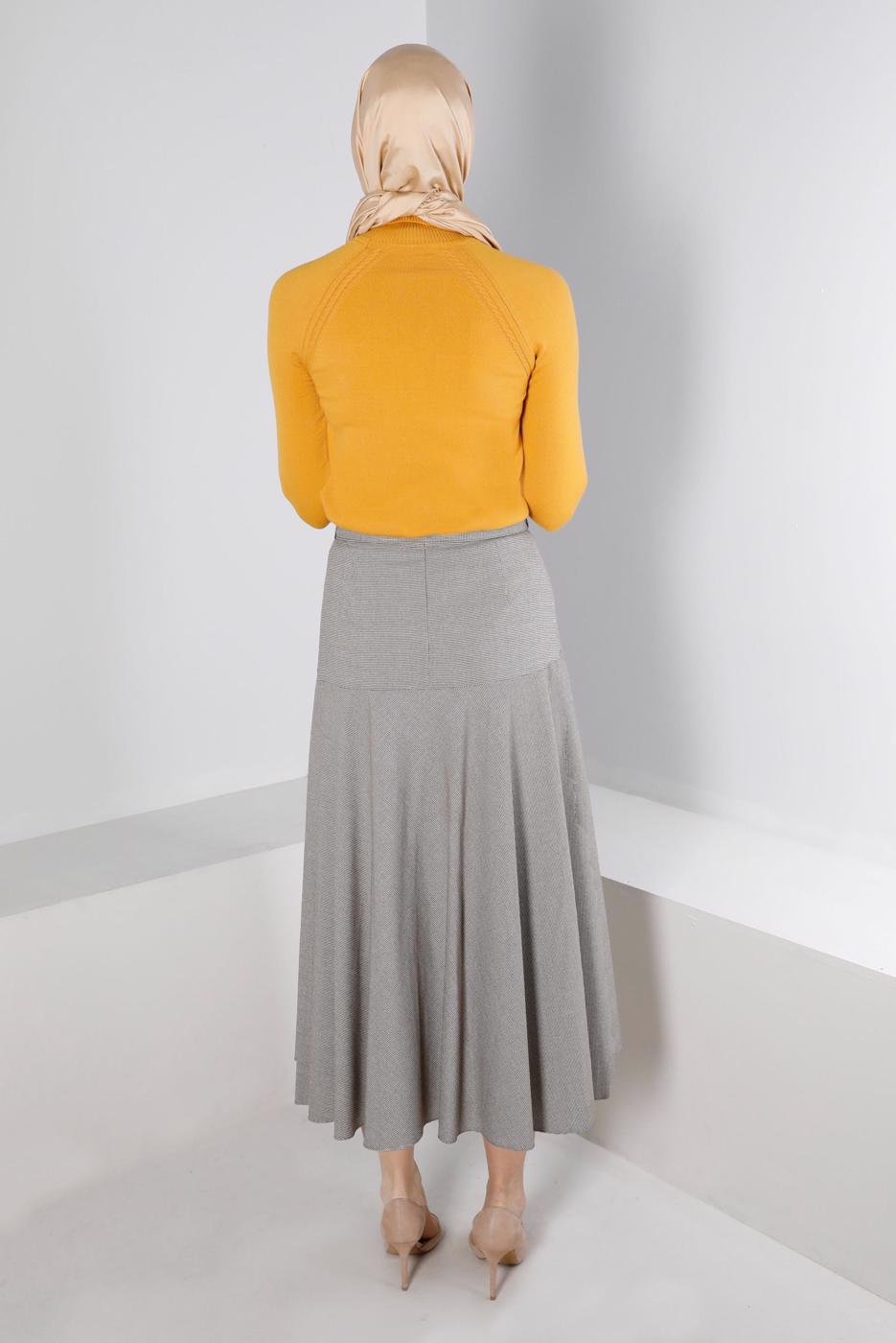 Tesettür giyim VİZON ALVİNA KEMERLİ ETEK T 60330