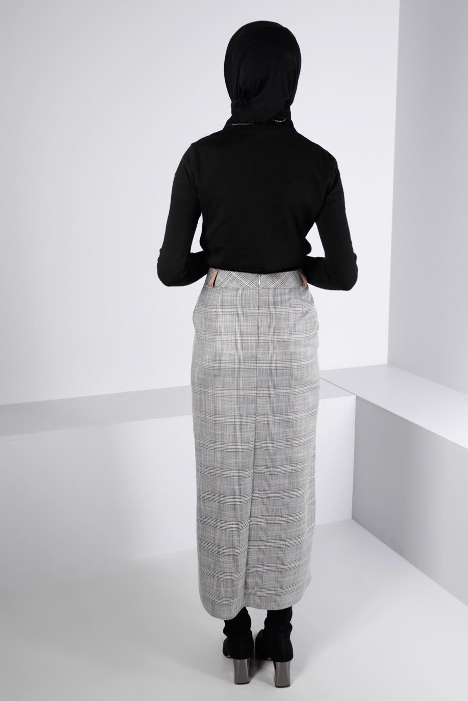 Tesettür giyim SİYAH ALVİNA EKOSE DESENLİ ETEK T 60333