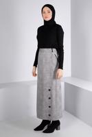 Tesettür giyim SİYAH ALVİNA EKOSE DESENLİ ETEK T 60333