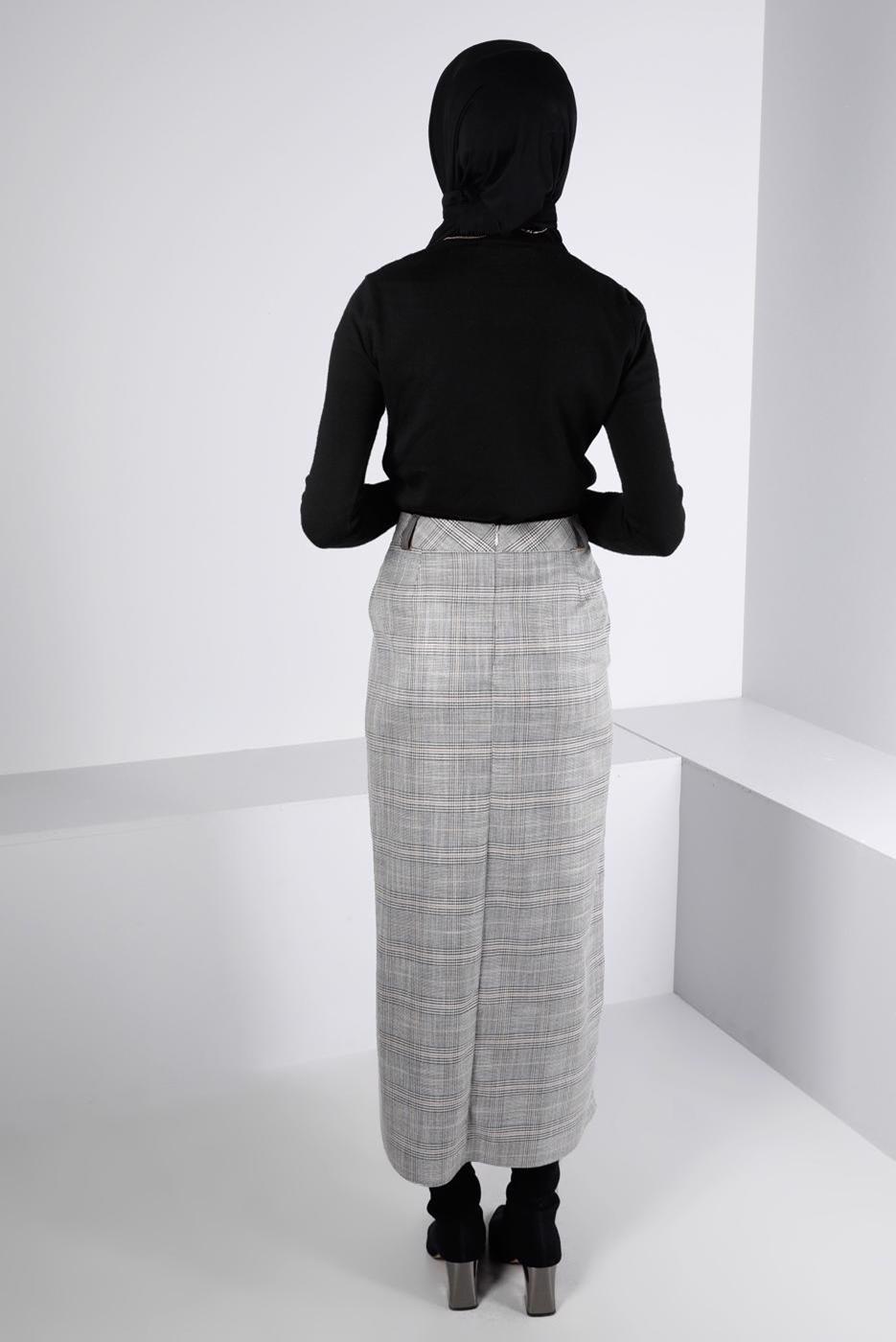 Tesettür giyim SİYAH ALVİNA EKOSE DESENLİ ETEK T 60333