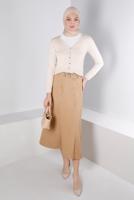 Tesettür giyim KAHVE ALVİNA KEMERLİ ETEK T 60335