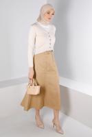 Tesettür giyim KAHVE ALVİNA KEMERLİ ETEK T 60335