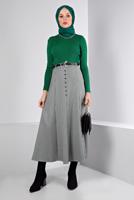 Tesettür giyim YEŞİL ALVİNA KEMERLİ ETEK T 60345