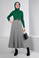 Tesettür giyim YEŞİL ALVİNA KEMERLİ ETEK T 60345