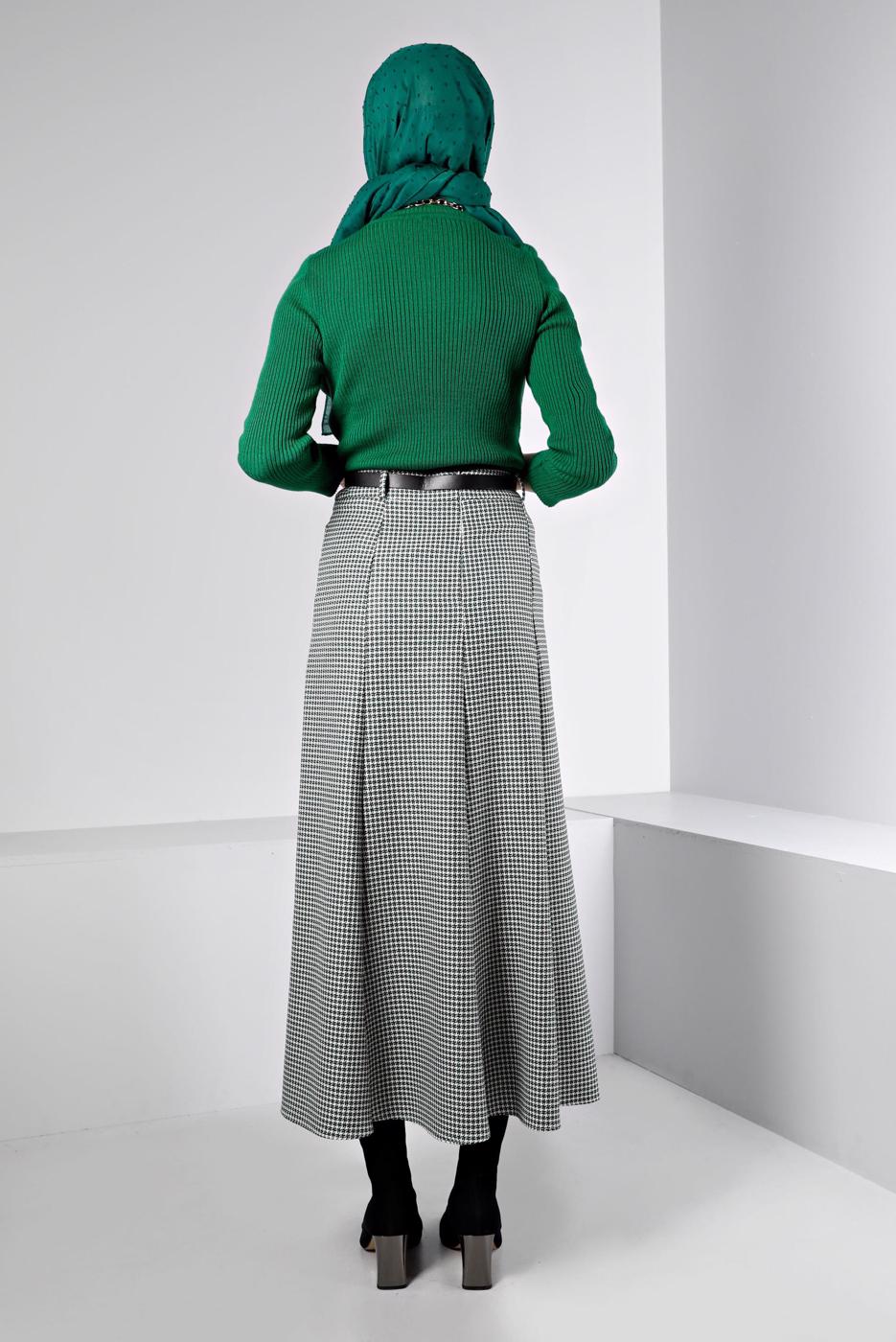 Tesettür giyim YEŞİL ALVİNA KEMERLİ ETEK T 60345