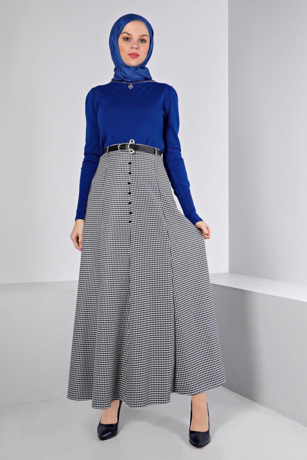 Tesettür giyim LACİVERT ALVİNA KEMERLİ ETEK T 60345 - TRENDTESETTÜR