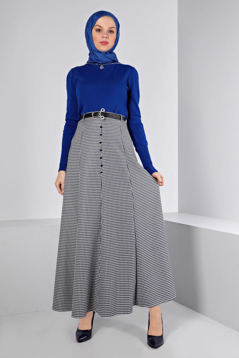 Tesettür giyim LACİVERT ALVİNA KEMERLİ ETEK T 60345