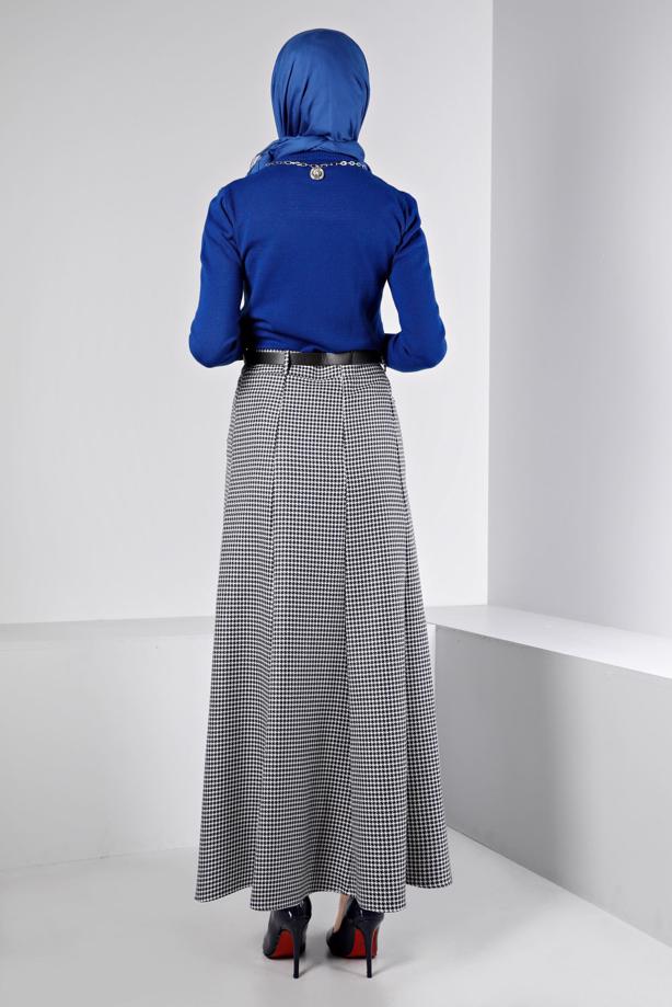 Tesettür giyim LACİVERT ALVİNA KEMERLİ ETEK T 60345 - TRENDTESETTÜR