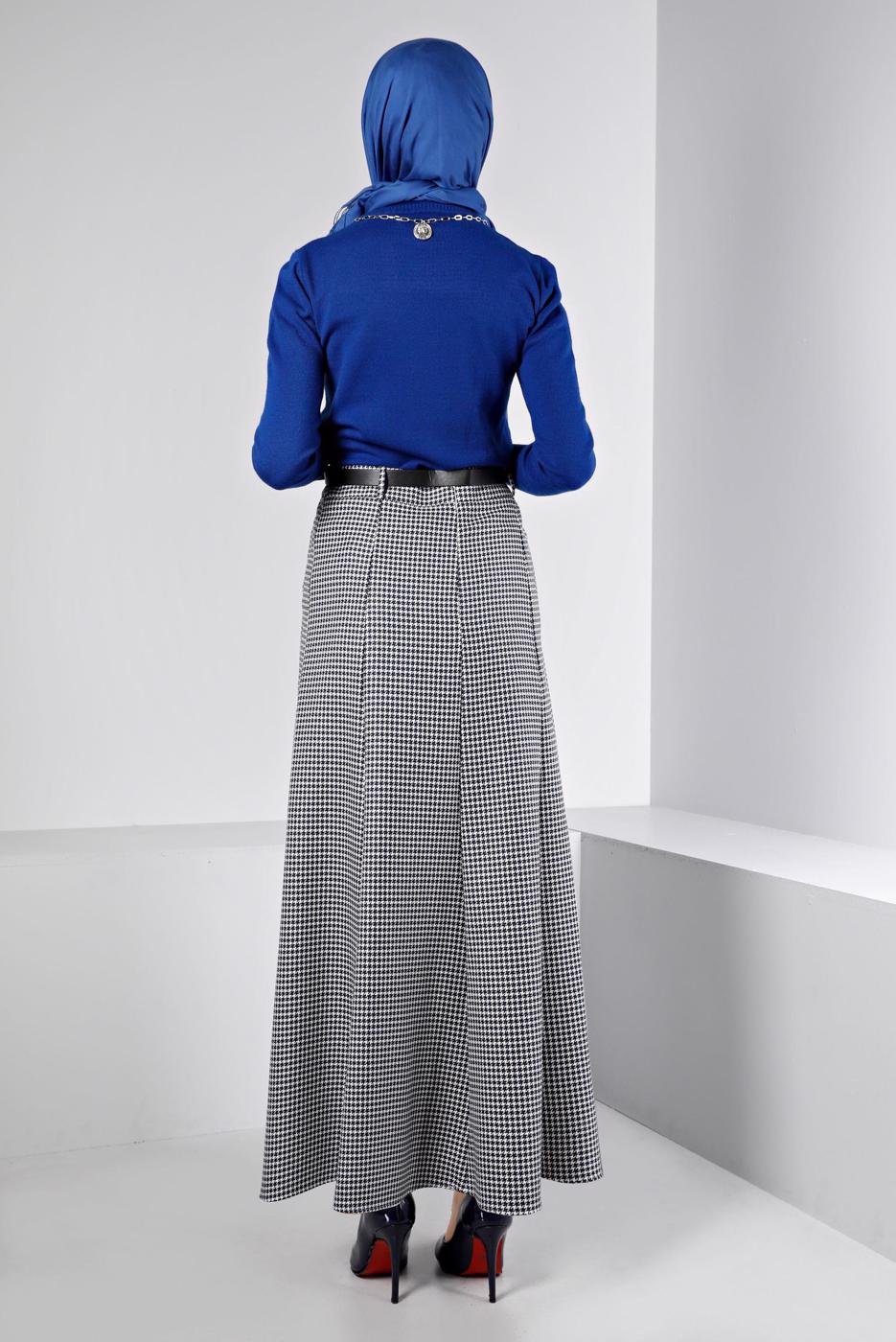 Tesettür giyim LACİVERT ALVİNA KEMERLİ ETEK T 60345