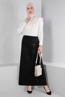 Tesettür giyim SİYAH ALVİNA KUŞGÖZÜ DETAYLI ETEK T 60346