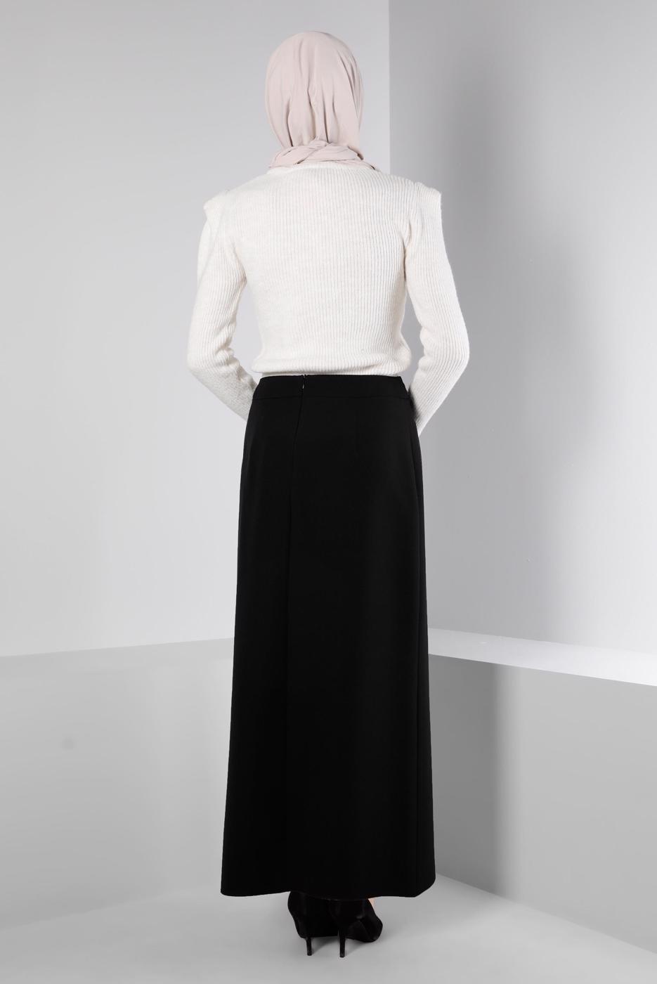 Tesettür giyim SİYAH ALVİNA KUŞGÖZÜ DETAYLI ETEK T 60346