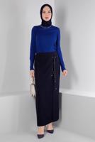 Tesettür giyim LACİVERT ALVİNA KUŞGÖZÜ DETAYLI ETEK T 60346