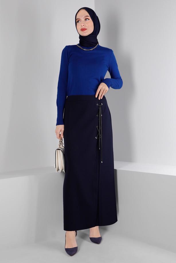 Vêtements hijab BLEU MARINE ALVINA JUPE À DÉTAILS ŒILLETS 60346 - TRENDTESETTÜR