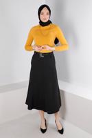 Tesettür giyim SİYAH ALVİNA KEMERLİ ETEK T 60347