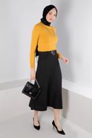 Tesettür giyim SİYAH ALVİNA KEMERLİ ETEK T 60347