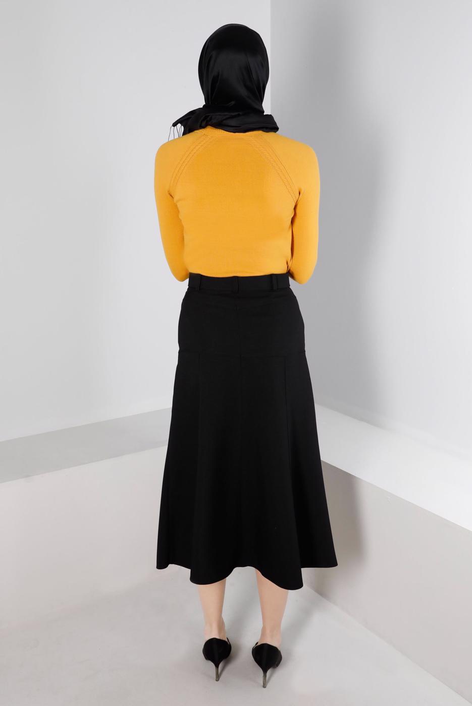 Tesettür giyim SİYAH ALVİNA KEMERLİ ETEK T 60347