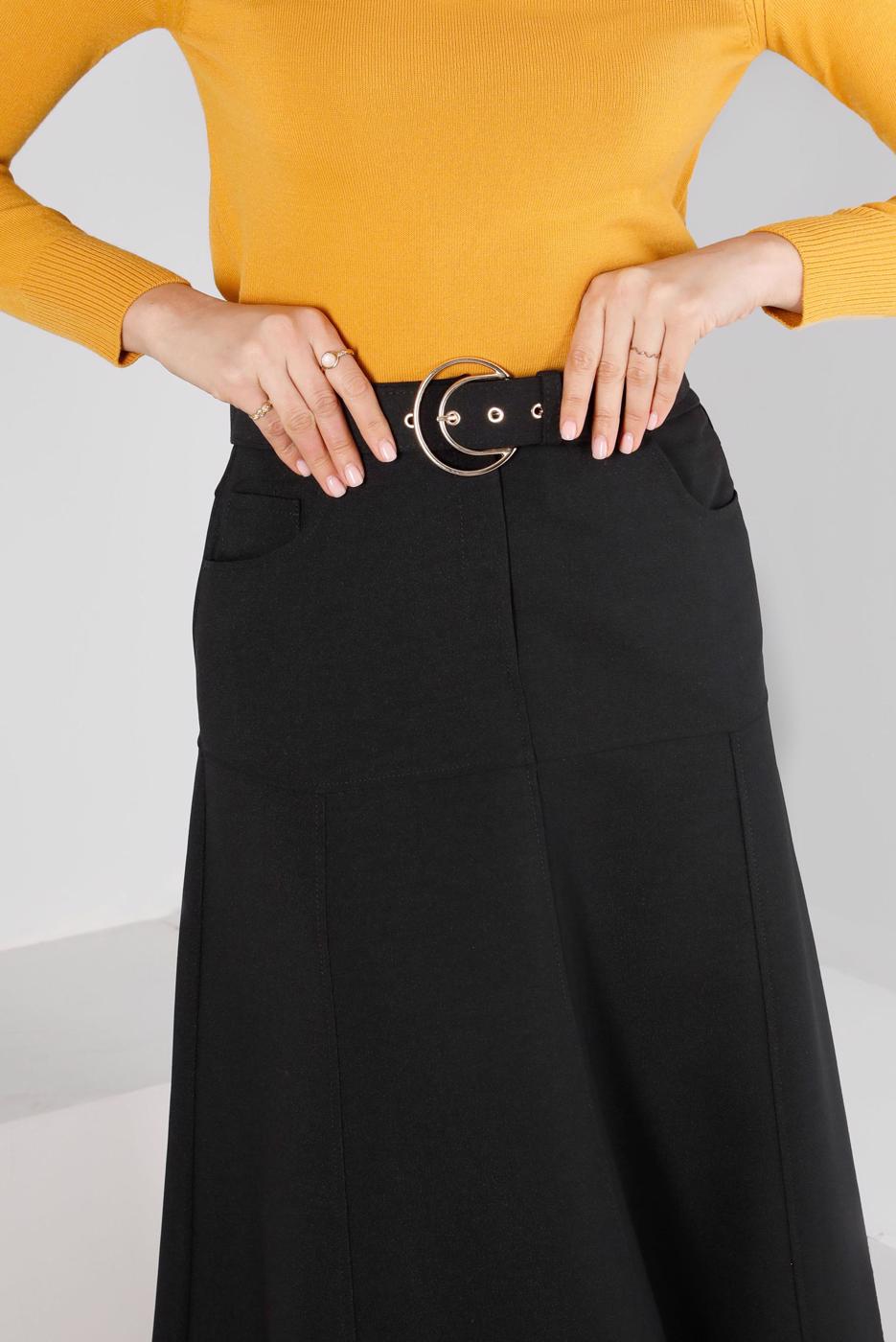 Tesettür giyim SİYAH ALVİNA KEMERLİ ETEK T 60347