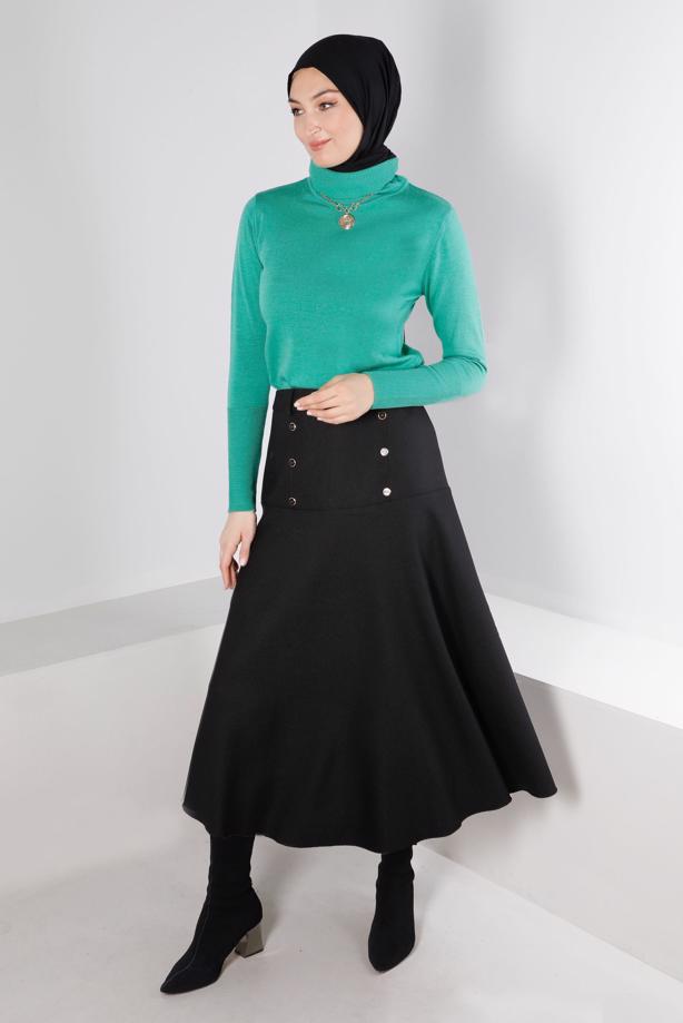 Vêtements hijab NOIR ALVINA JUPE DÉTAIL BOUTONS T 60353 - TRENDTESETTÜR