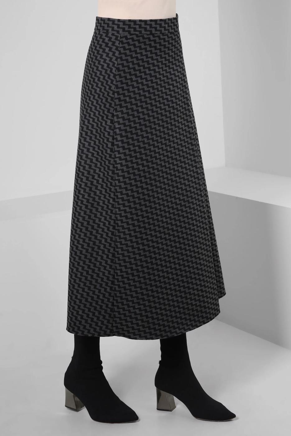 Tesettür giyim GRİ ALVİNA DESENLİ ETEK T 60359