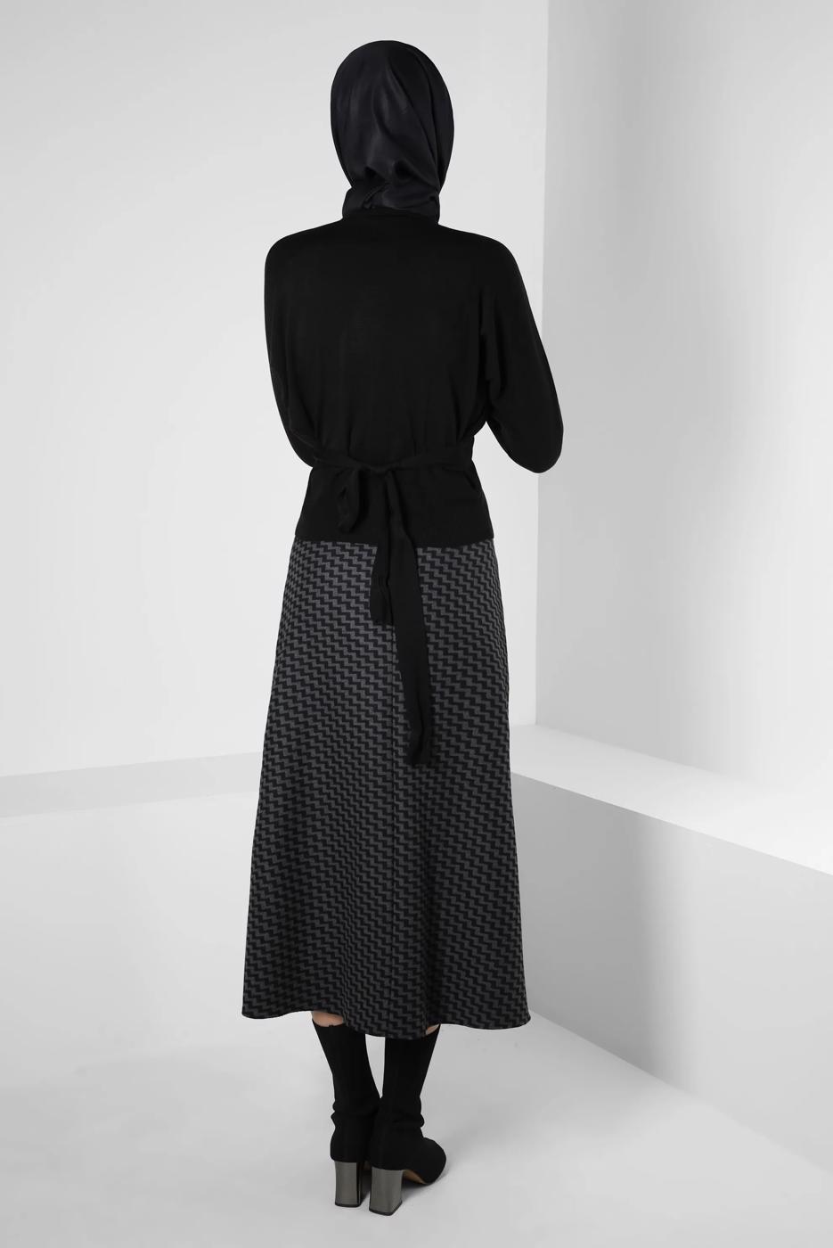 Tesettür giyim GRİ ALVİNA DESENLİ ETEK T 60359