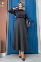 Tesettür giyim GRİ KLOŞ KAŞE ETEK 6811 
