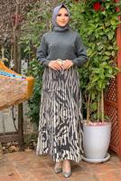 Tesettür giyim GRİ DESENLİ TRİKO ETEK 8434 
