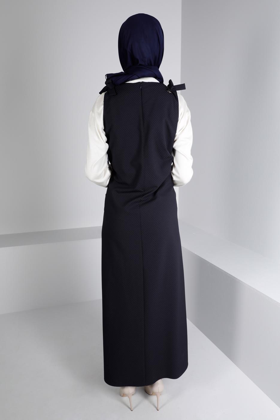 Tesettür giyim LACİVERT ALVİNA OMUZLARI BAĞCIKLI JİLE 40414 