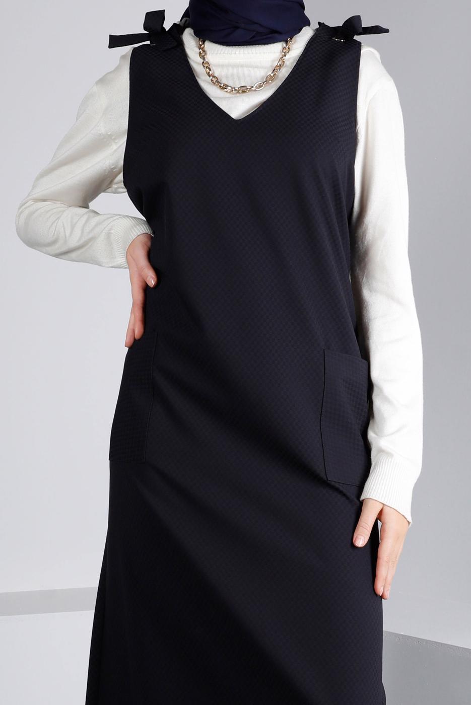 Tesettür giyim LACİVERT ALVİNA OMUZLARI BAĞCIKLI JİLE 40414 