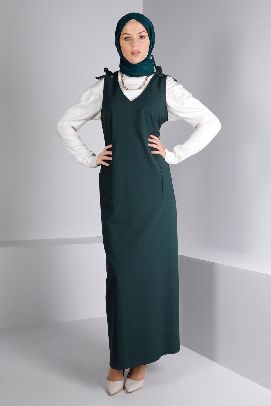 Tesettür giyim YEŞİL ALVİNA OMUZLARI BAĞCIKLI JİLE 40414 