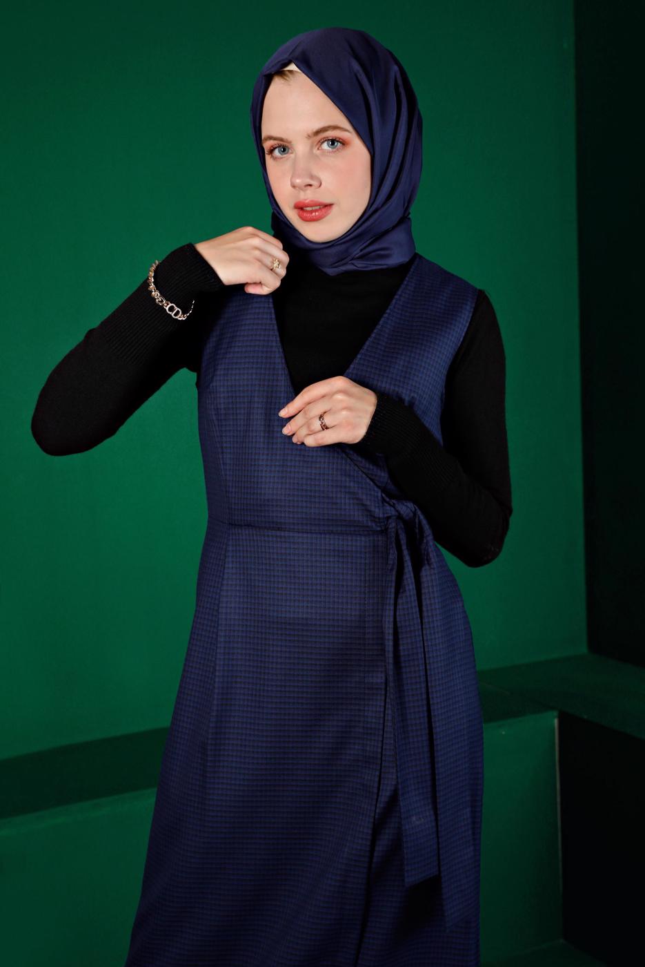 Tesettür giyim LACİVERT ALVİNA BAĞLAMA DETAYLI JİLE T 43318