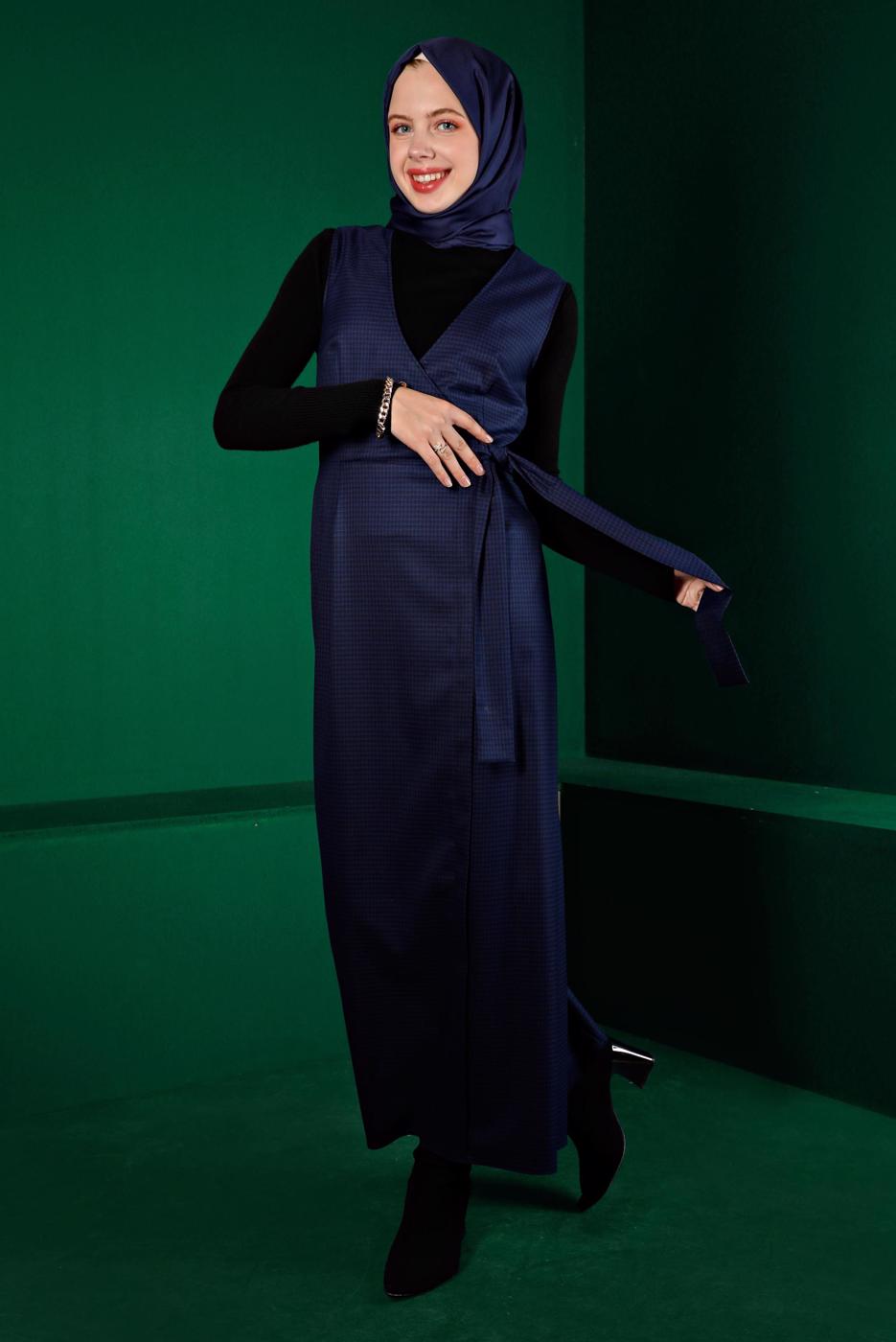 Tesettür giyim LACİVERT ALVİNA BAĞLAMA DETAYLI JİLE T 43318