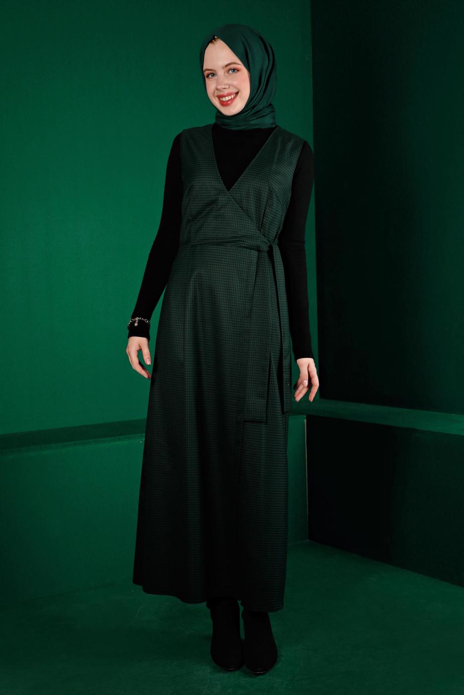 Tesettür giyim YEŞİL ALVİNA BAĞLAMA DETAYLI JİLE T 43318