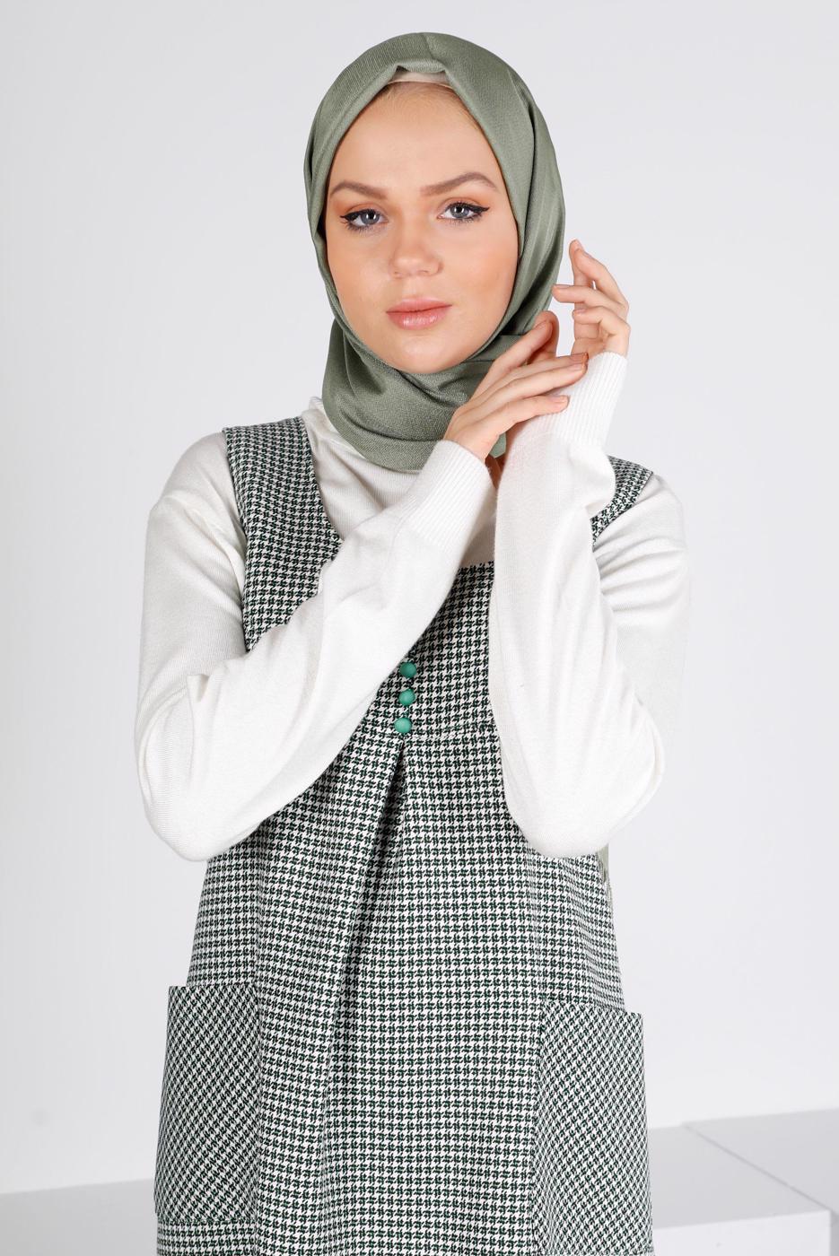 Tesettür giyim YEŞİL ALVİNA KAZAYAĞI DESENLİ JİLE T 43431