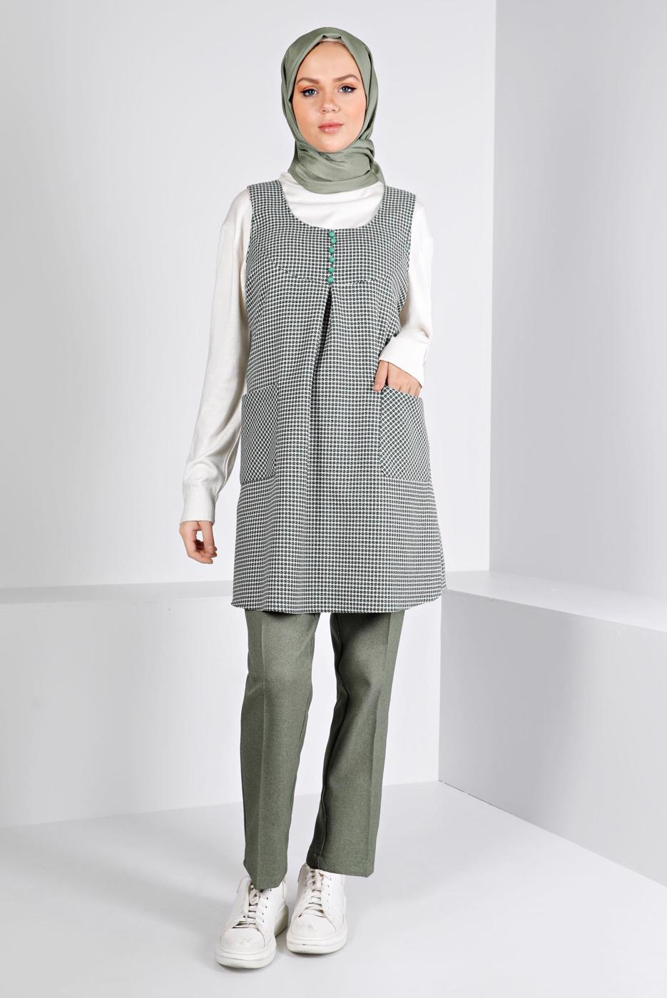 Tesettür giyim YEŞİL ALVİNA KAZAYAĞI DESENLİ JİLE T 43431
