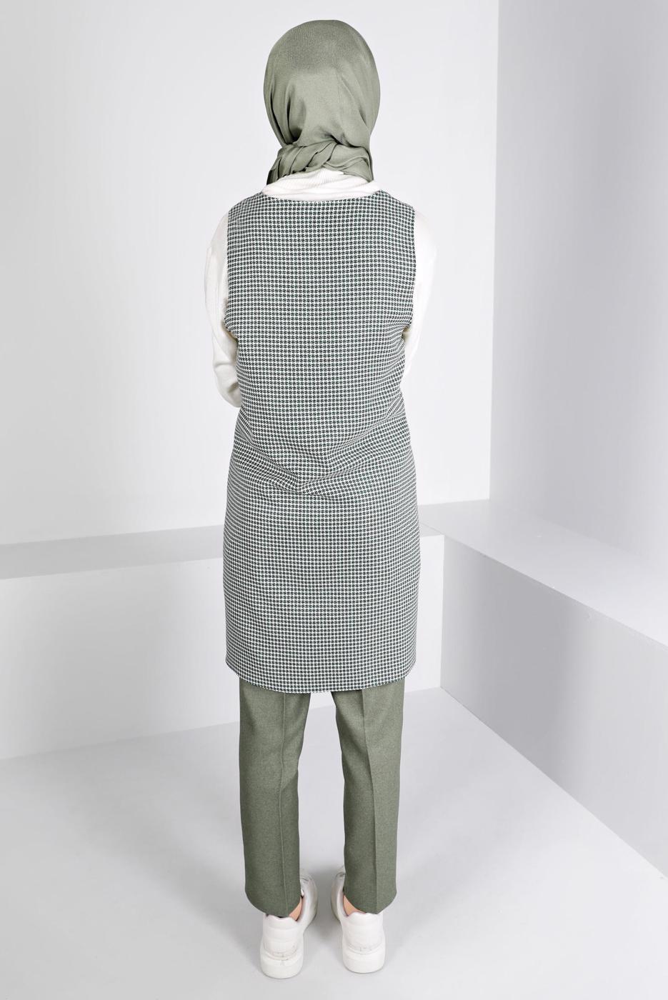 Tesettür giyim YEŞİL ALVİNA KAZAYAĞI DESENLİ JİLE T 43431