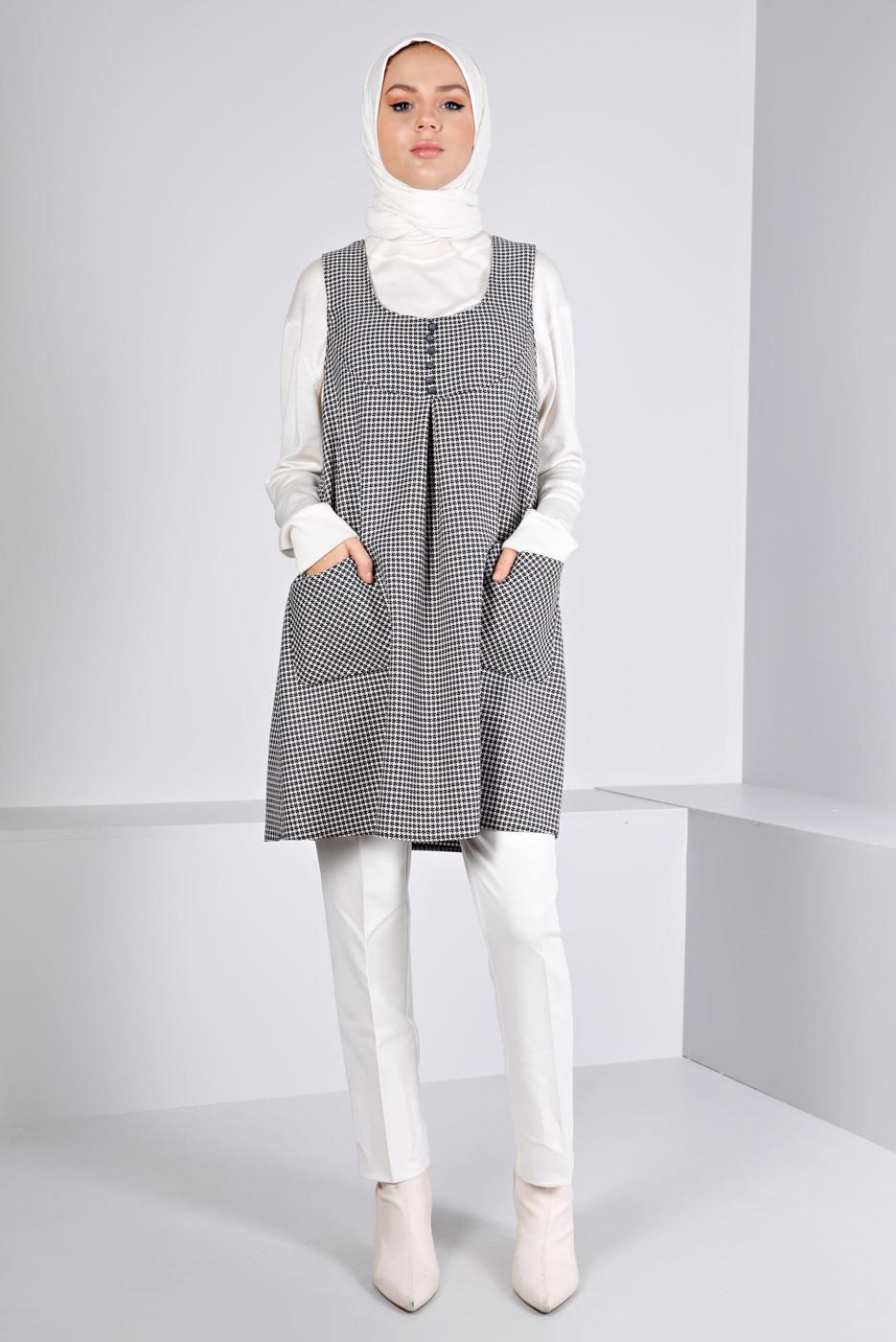 Tesettür giyim GRİ ALVİNA KAZAYAĞI DESENLİ JİLE T 43431