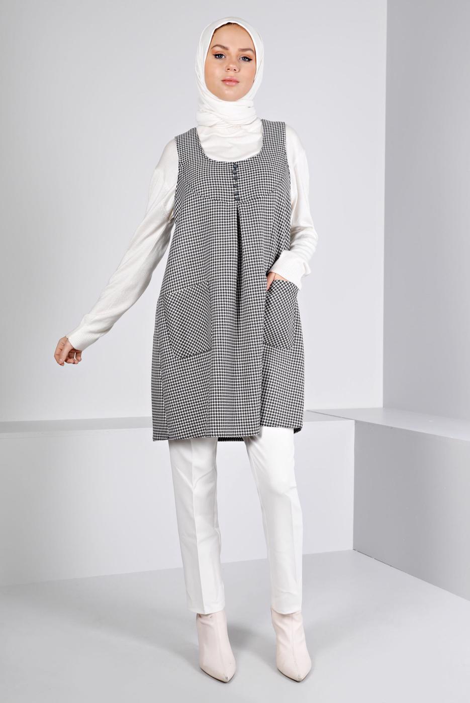 Tesettür giyim GRİ ALVİNA KAZAYAĞI DESENLİ JİLE T 43431