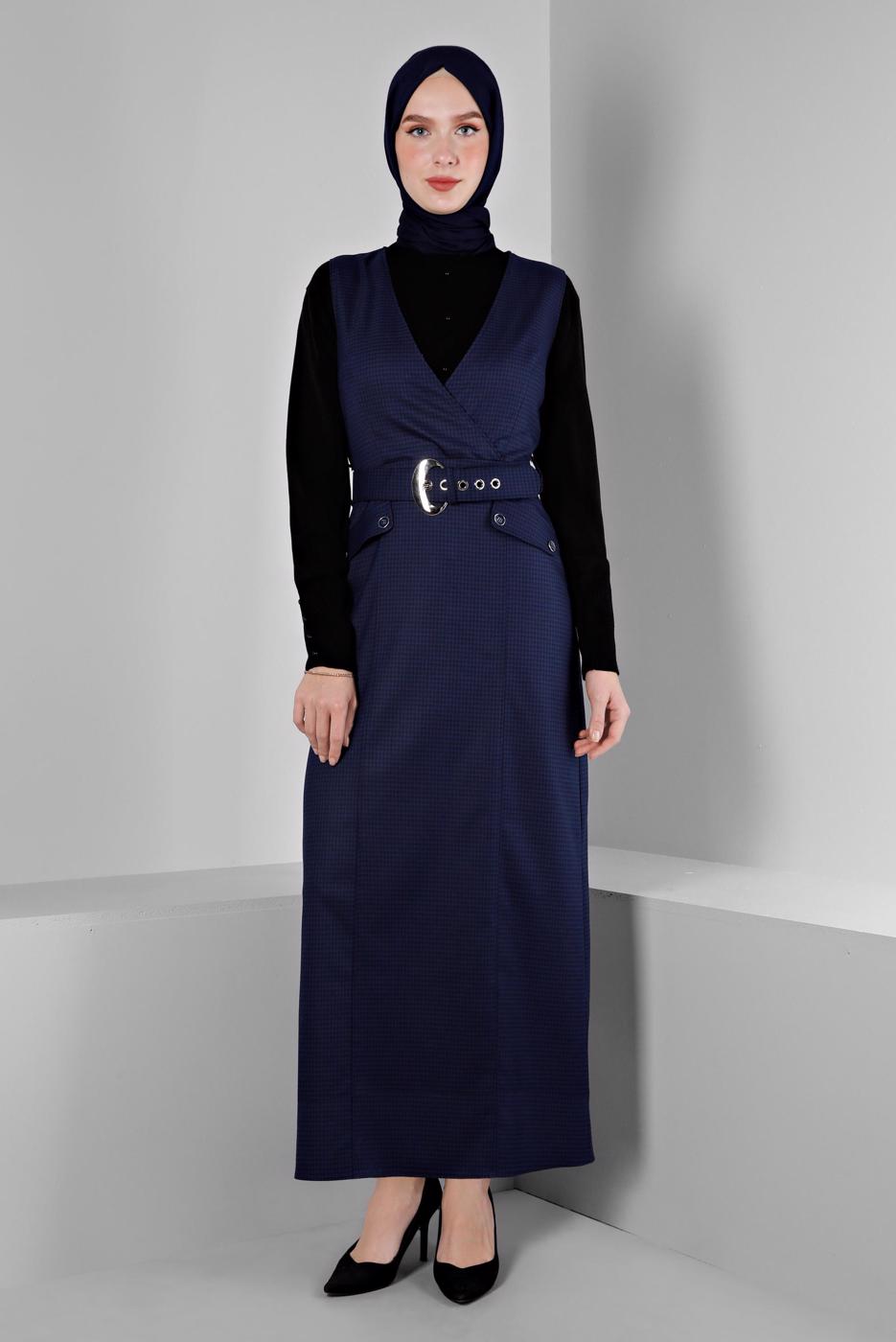 Hijab clothing NAVY BLUE ALVINA BELTED PINAFORE DRESS T 43454
