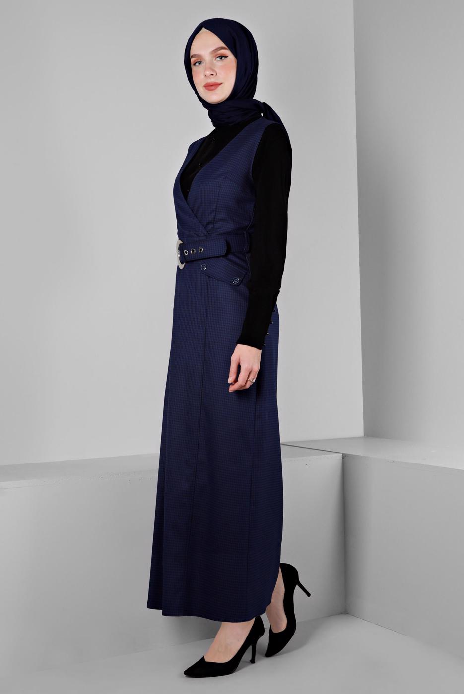 Hijab clothing NAVY BLUE ALVINA BELTED PINAFORE DRESS T 43454