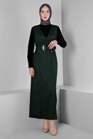 Hijab clothing GREEN ALVINA BELTED PINAFORE DRESS T 43454