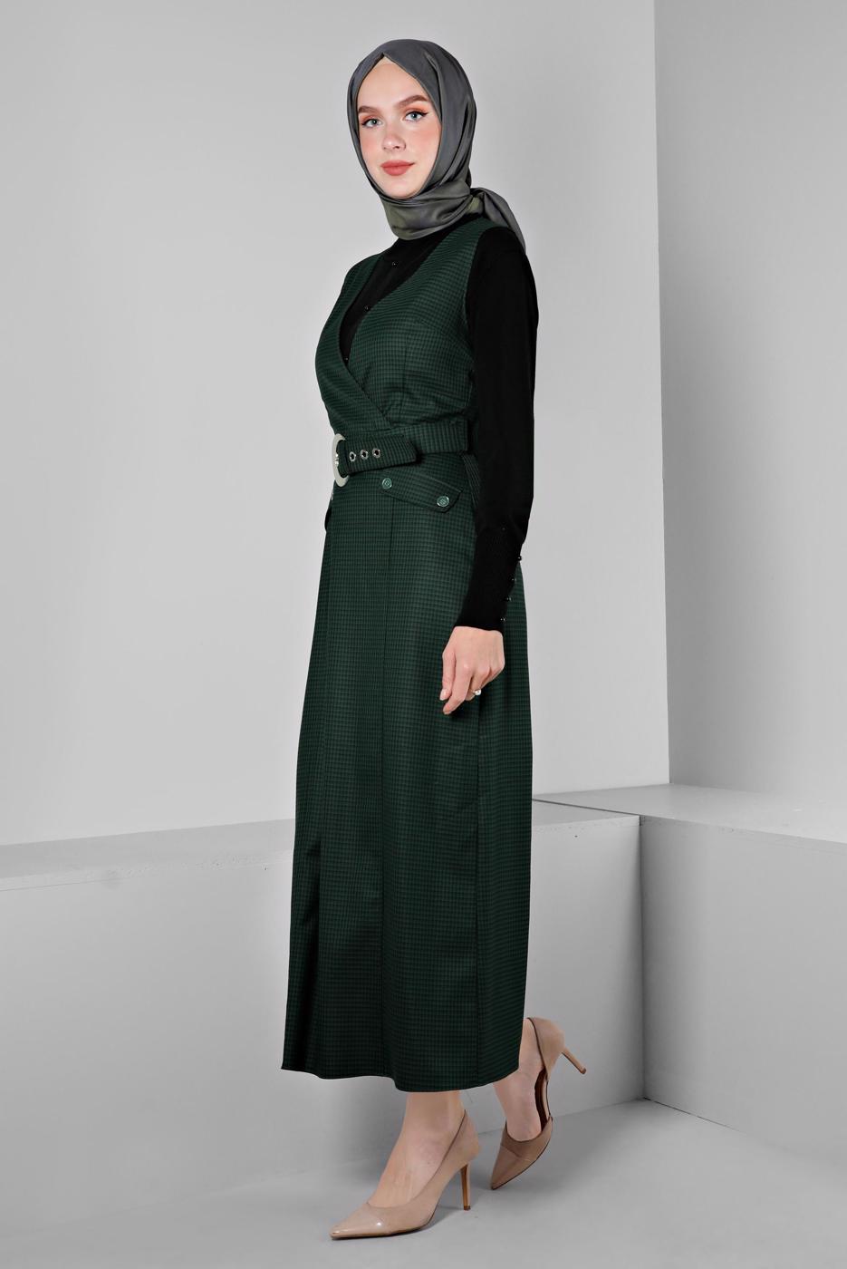 Hijab clothing GREEN ALVINA BELTED PINAFORE DRESS T 43454