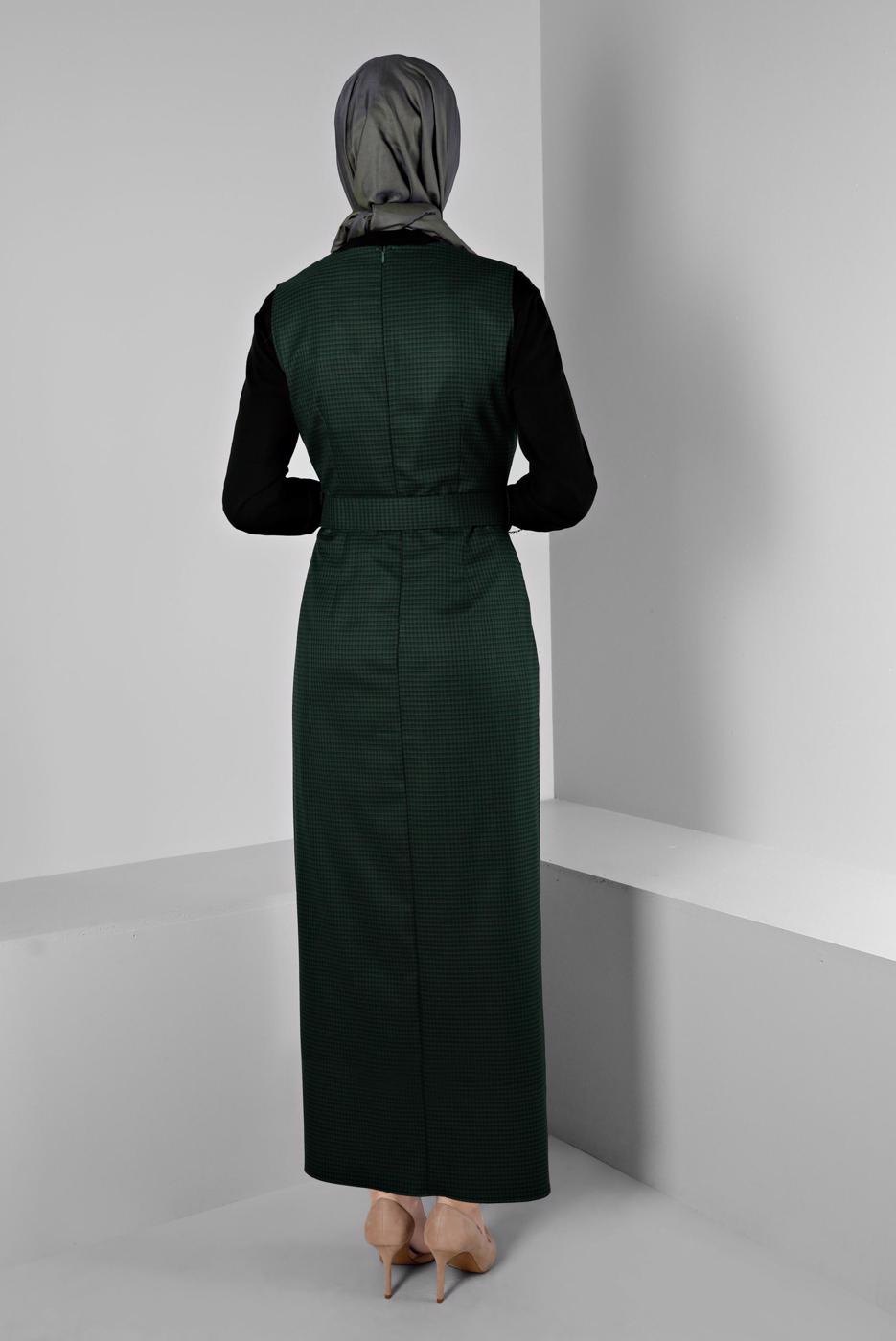 Hijab clothing GREEN ALVINA BELTED PINAFORE DRESS T 43454